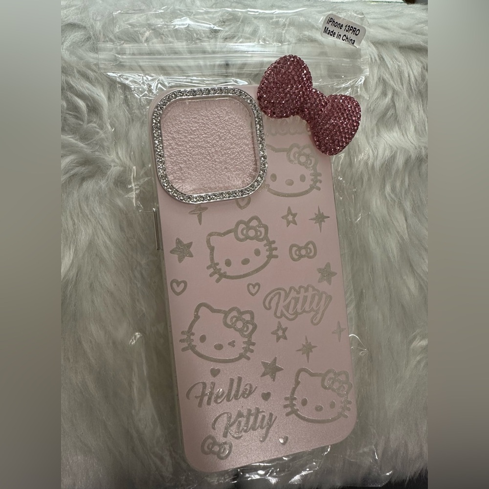 Hello Kitty Glittery Pink Phone Case with Bow for Iphone 13 PRO